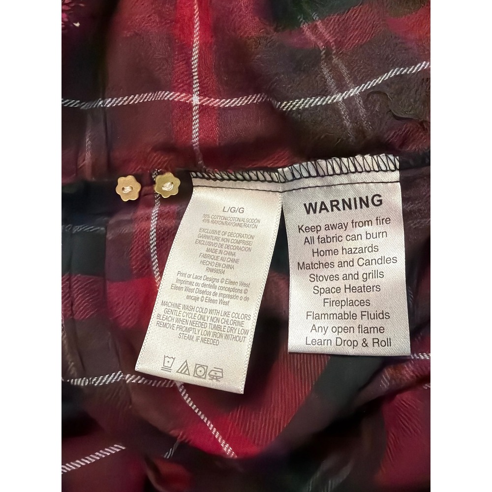 NWT Eileen West Nightgown Womens L Red Black Plaid Lace Trim Cotton Blend NWT L - Picture 8 of 12